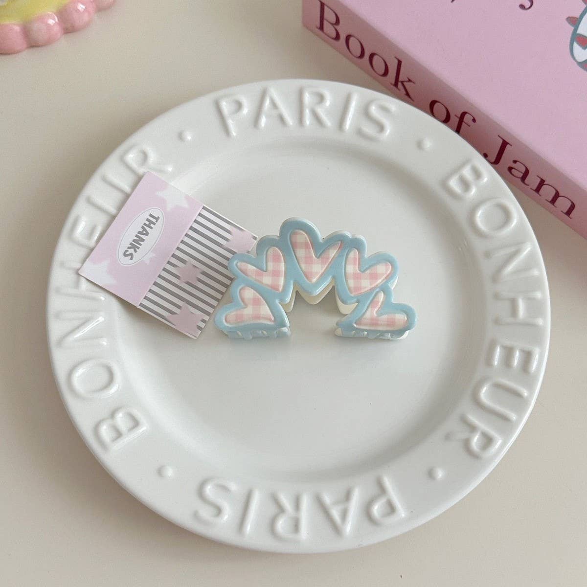 FLORAL CHECKERED BOW CLIP ACRYLIC HAIR ACCESSORIES