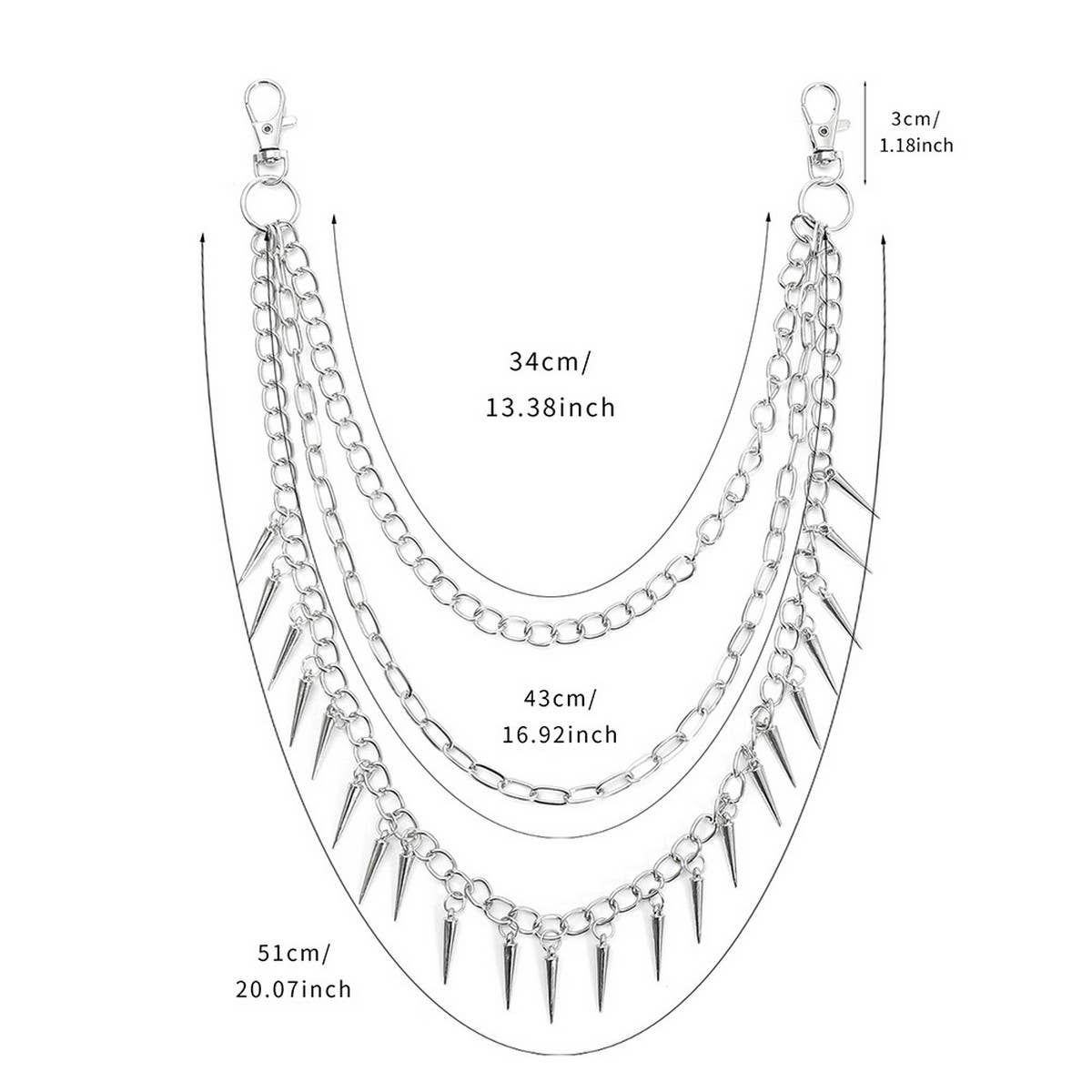 HIP HOP PUNK SPIKED DOUBLE JEANS CHAIN