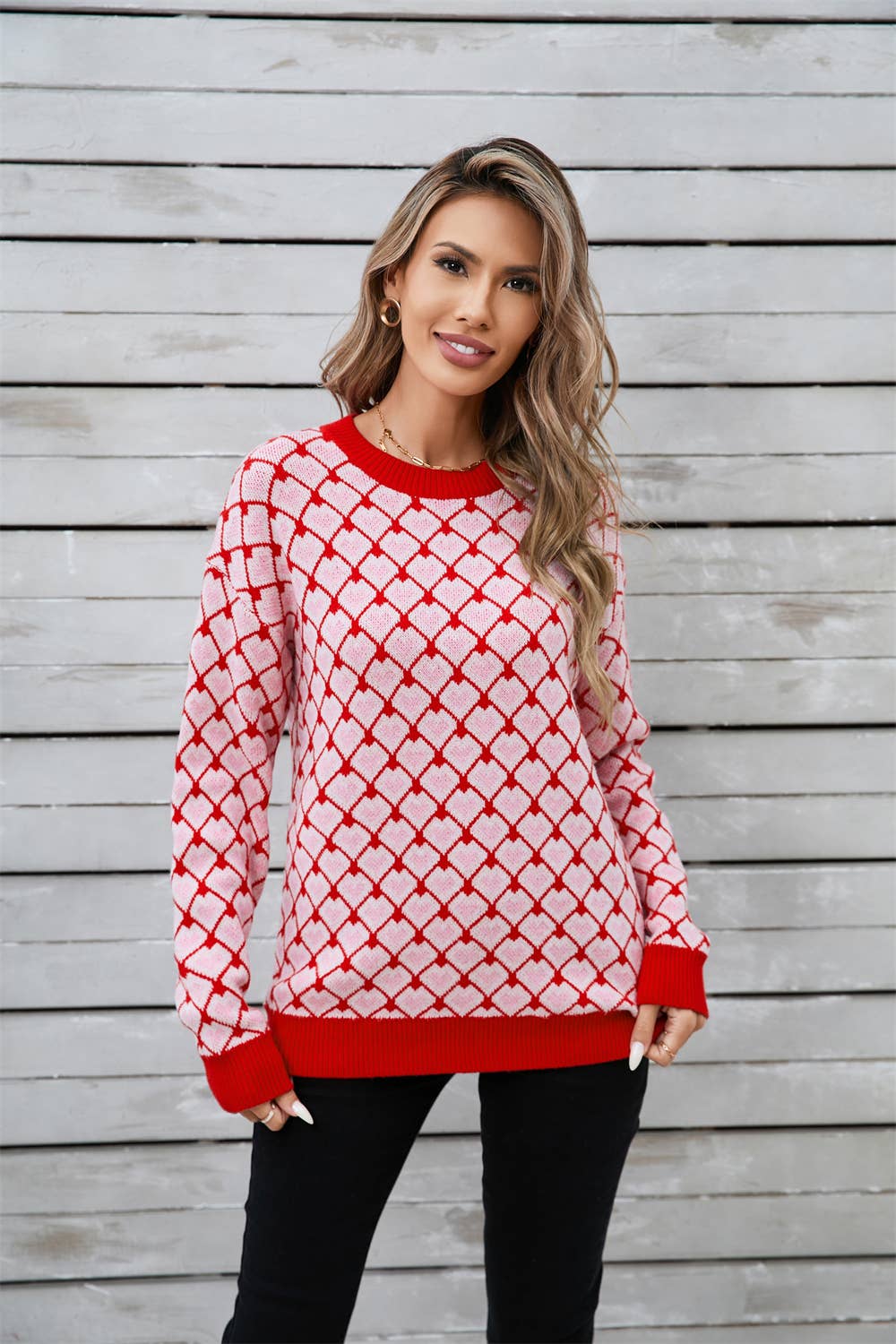 Valentine's Day crew-neck pullover sweater with heart