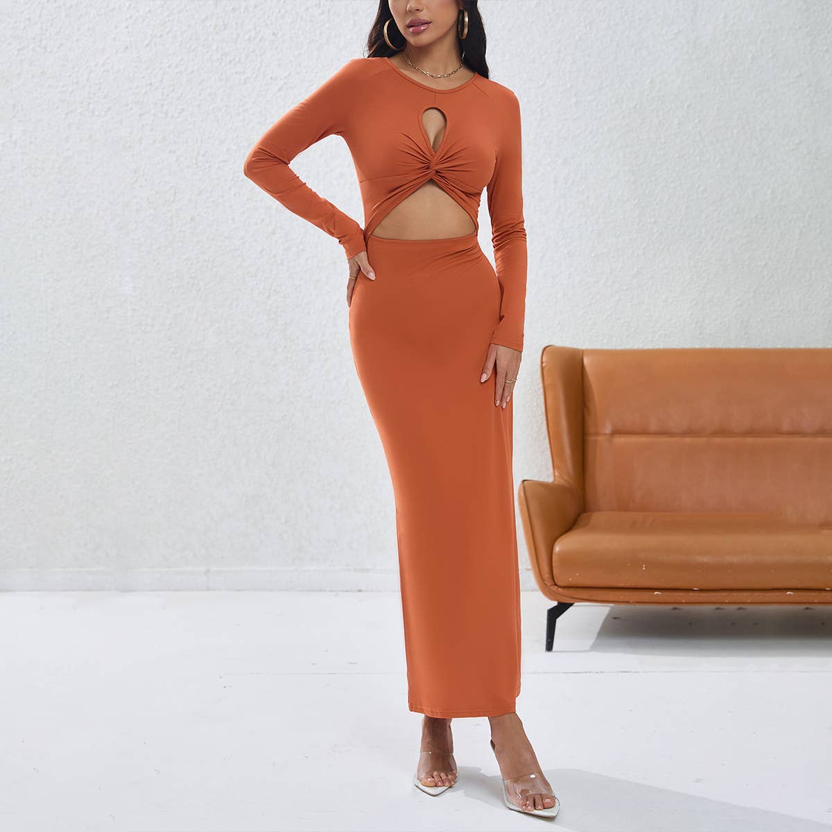 MIDWAIST MIDCROP SOLID COLOR NO-BUTTON ALINE DRESS