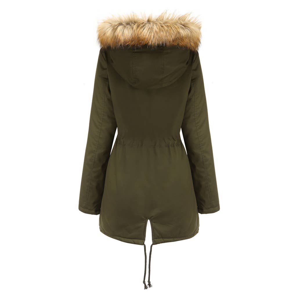 HOODED FUR COLLAR AND FLEECE PADDED JACKET