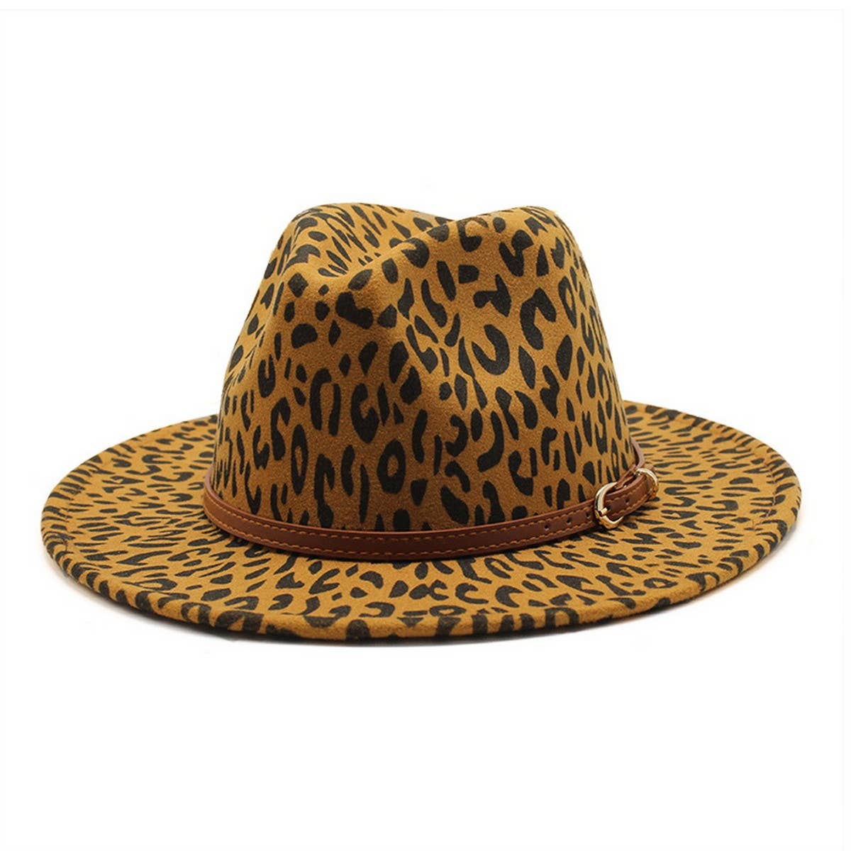 WOOLEN JAZZHAT WITHWIDE BRIM LEOPARD PRINT FELT HAT_CWAH2599