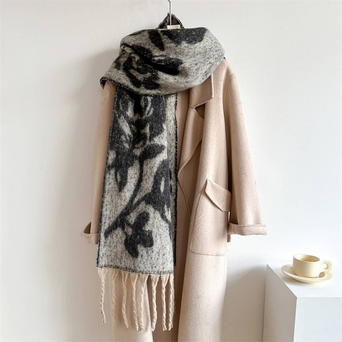 Rose Tassel Scarf - Colorblock Long Winter Wrap