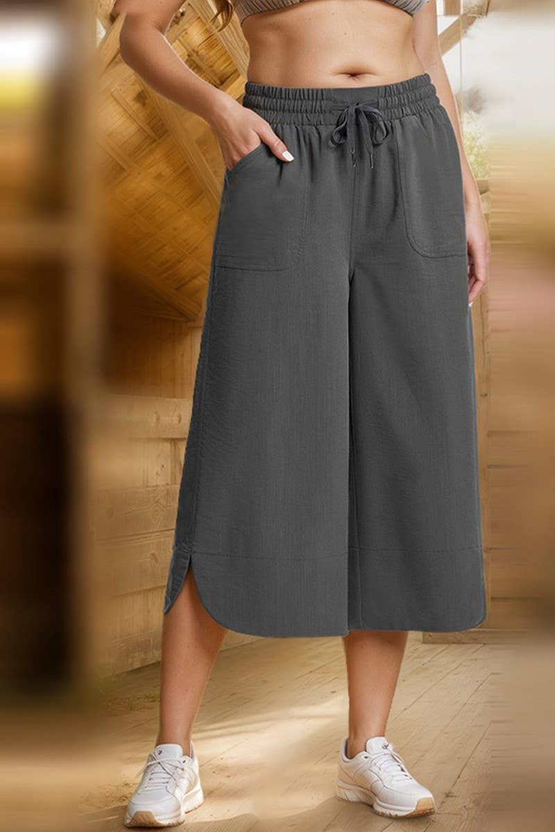 CWBLP2158_SOLID ELASTIC WAIST WIDE LEG CULOTTE PANTS