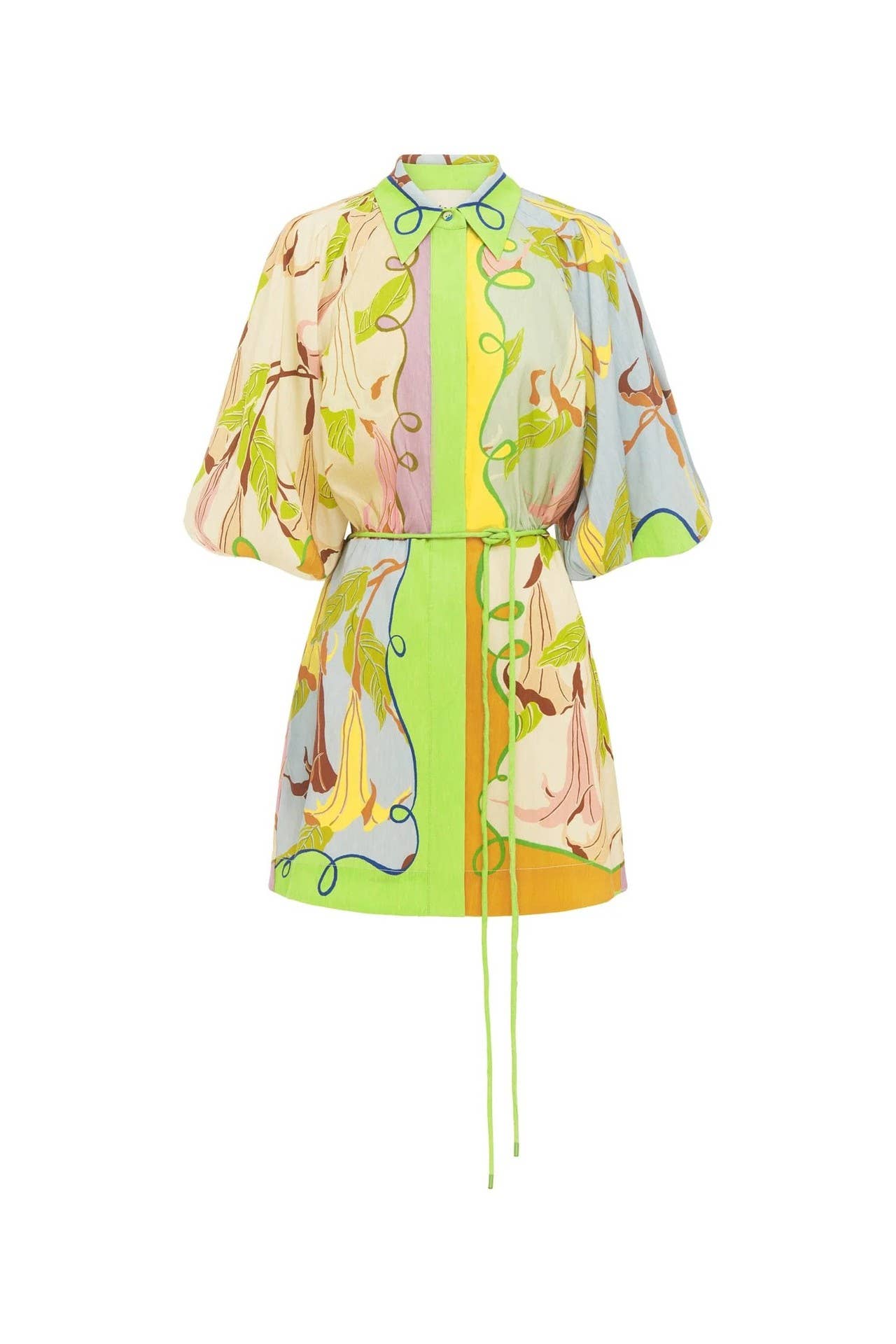 Linen personality abstract print lace-up dress