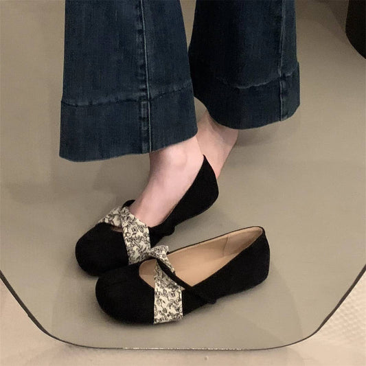Vintage Flat Mary Jane Shoes Suede Low Cut
