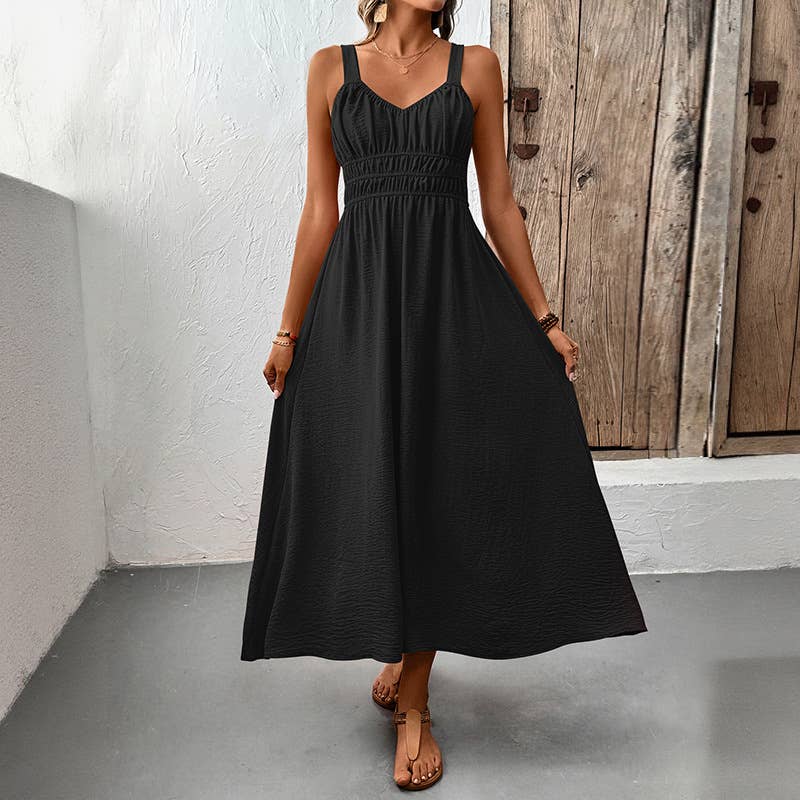 Textured Sleeveless Ruched Casual Cami Dress