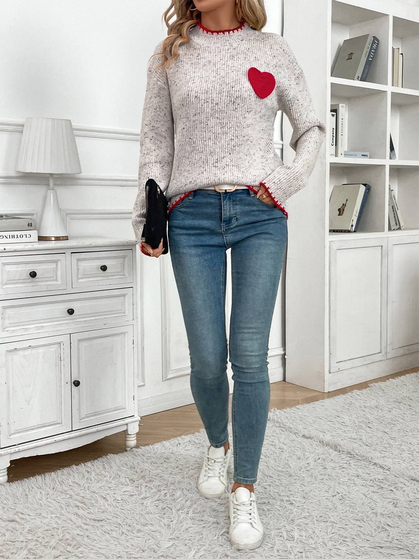 Half-High Neck Valentine'S Day Sweater