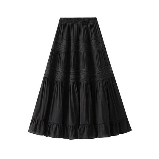 Lace Cake High-Waist Pleated Skirt with FlowingHem