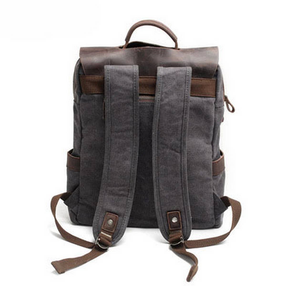 Unisex Cotton Canvas Leather School Backpack_CWAB5529