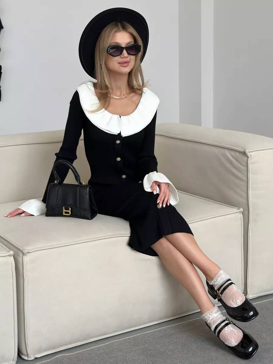 FASHION PATCHWORK COLOR CONTRAST SHEATH DRESS