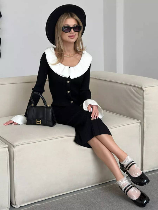 FASHION PATCHWORK COLOR CONTRAST SHEATH DRESS