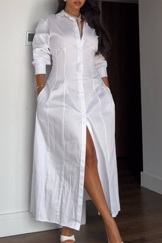 CWDMD4601_BACKLESS WAISTED SOLID COLOR LONG SLEEVE DRESS