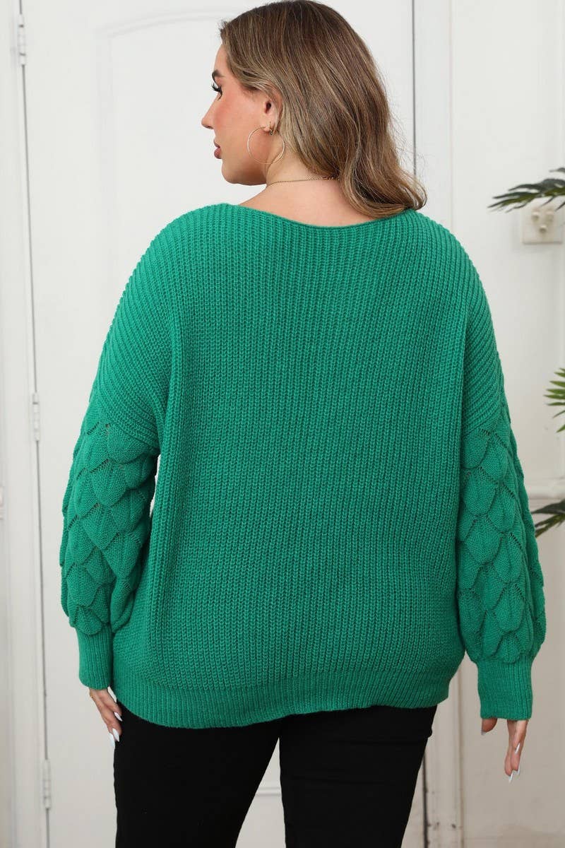 CWOSWL07400_PLUS SIZE PUFF SLEEVE KNIT SWEATER TOP