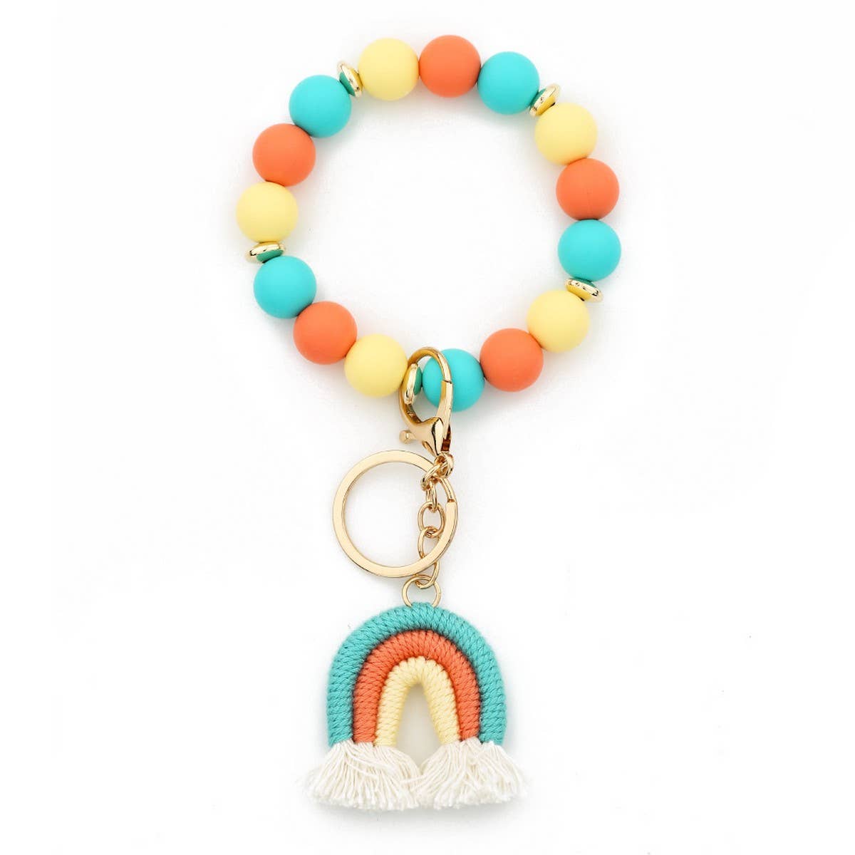 Rainbow Tassel Keychain with Colorful Bead Bracelet_CWAB5071