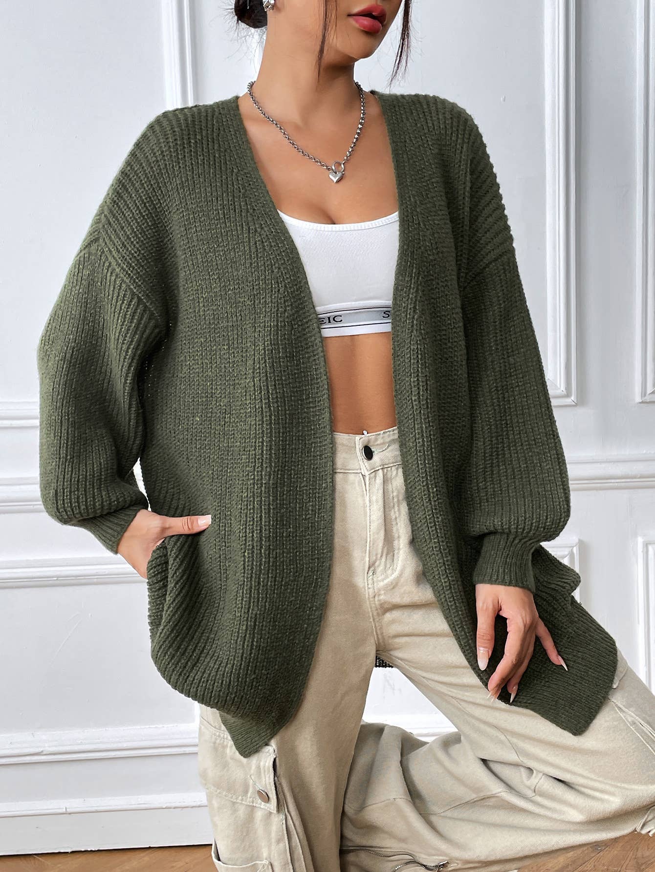 SIMPLE CASUAL CARDIGAN SOLID COLOR SWEATER COAT