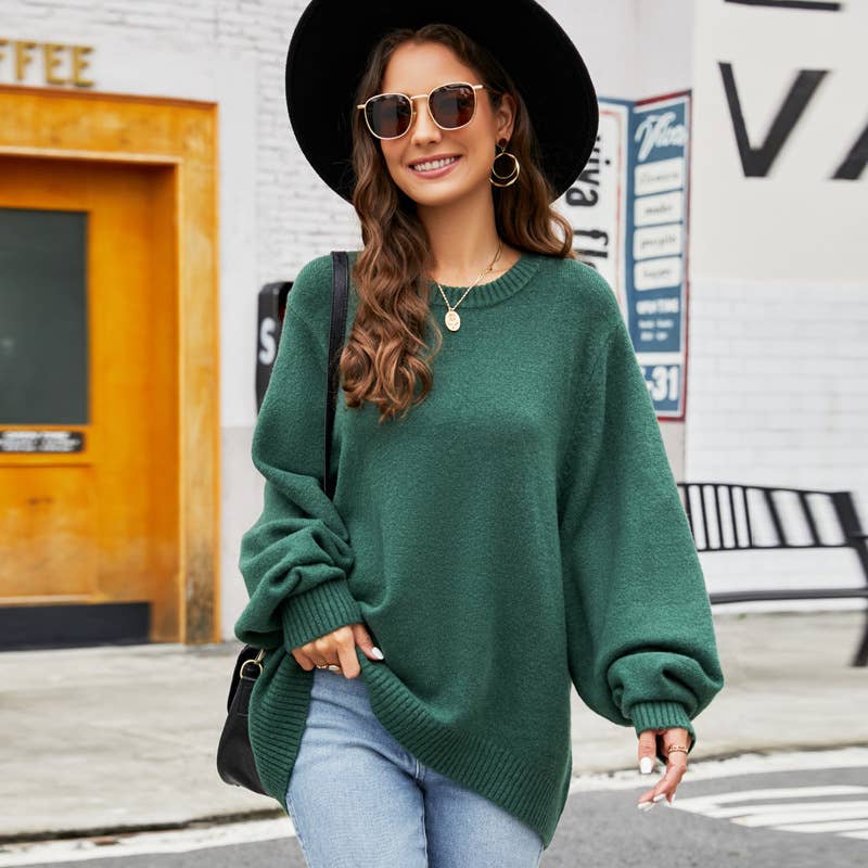 CWOSWL0682_Long Sleeve  Crew Neck Pullover Sweater