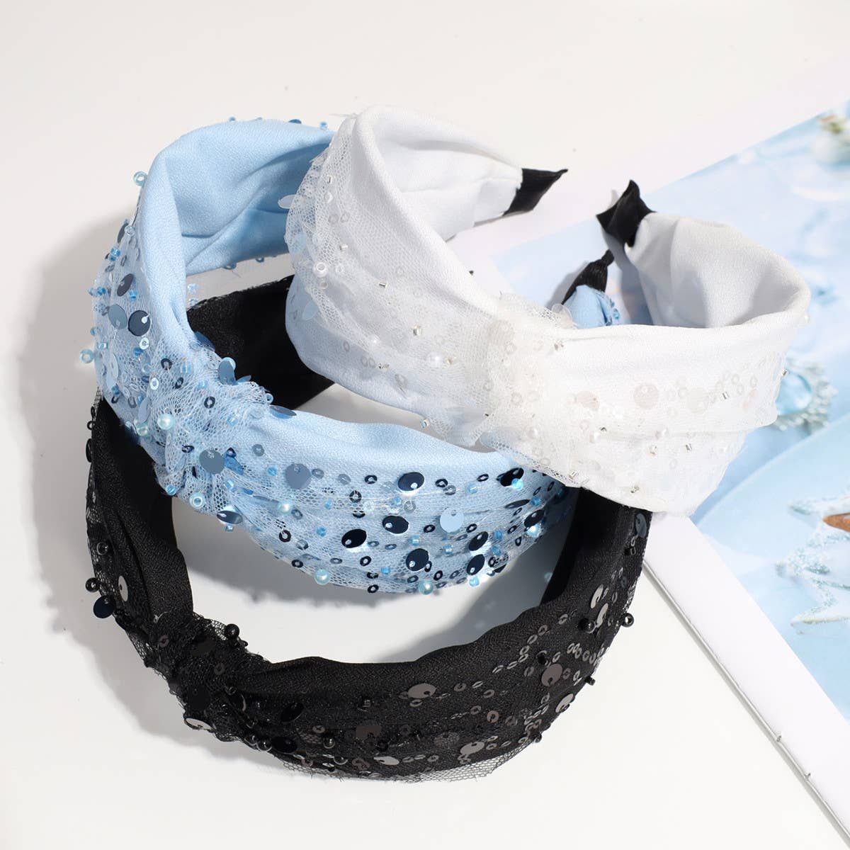 VINTAGE MESH SEQUIN KNOTTED HEADBAND