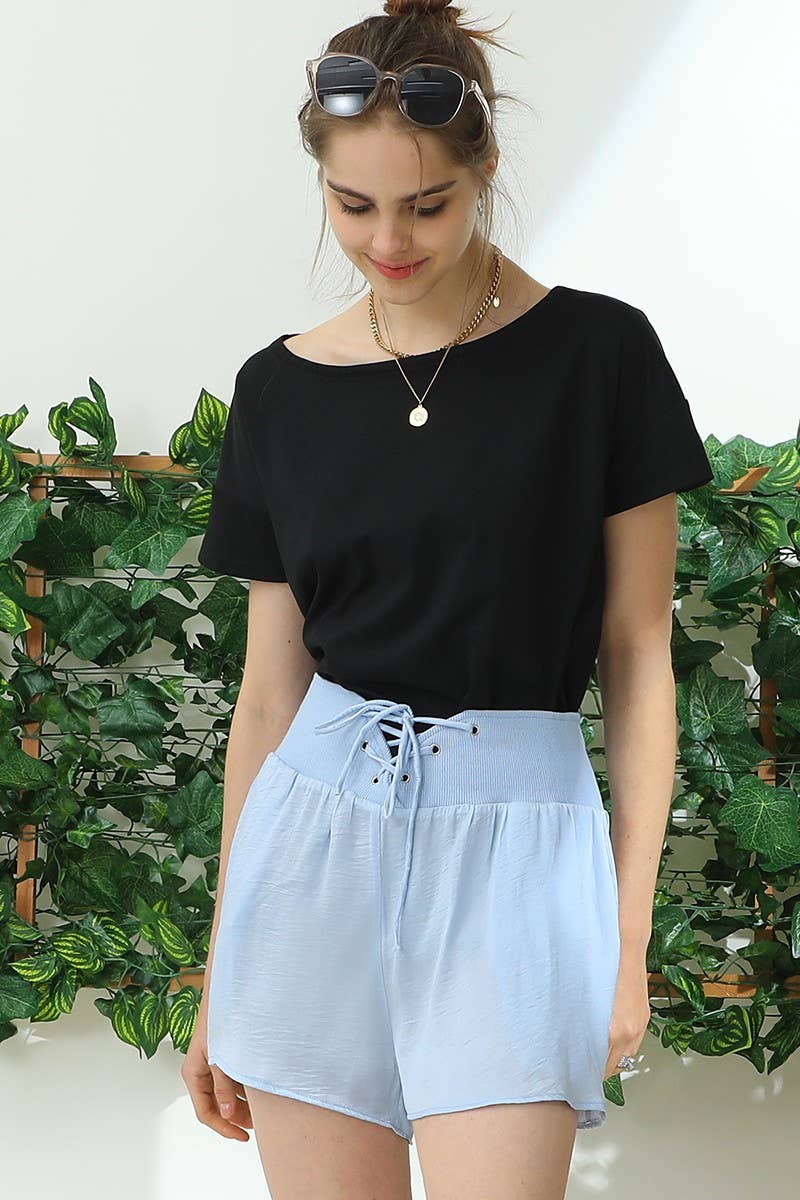 CWBSP157_HIGH WAIST RACE UP SHORT PANTS