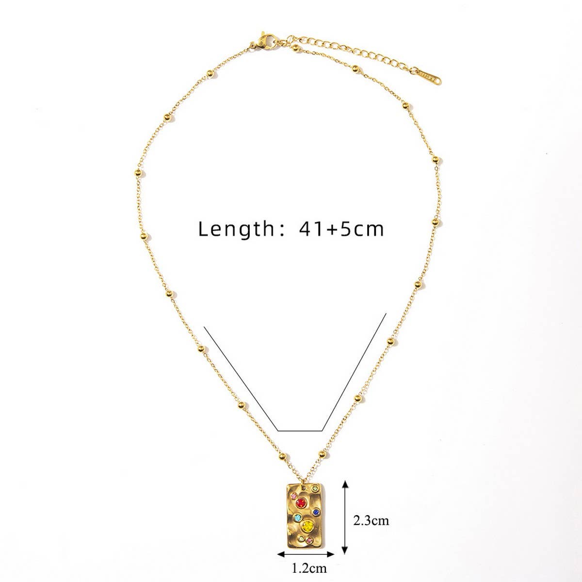 18K Stainless Steel Multicolor Gemstone Necklace_CWMM8888