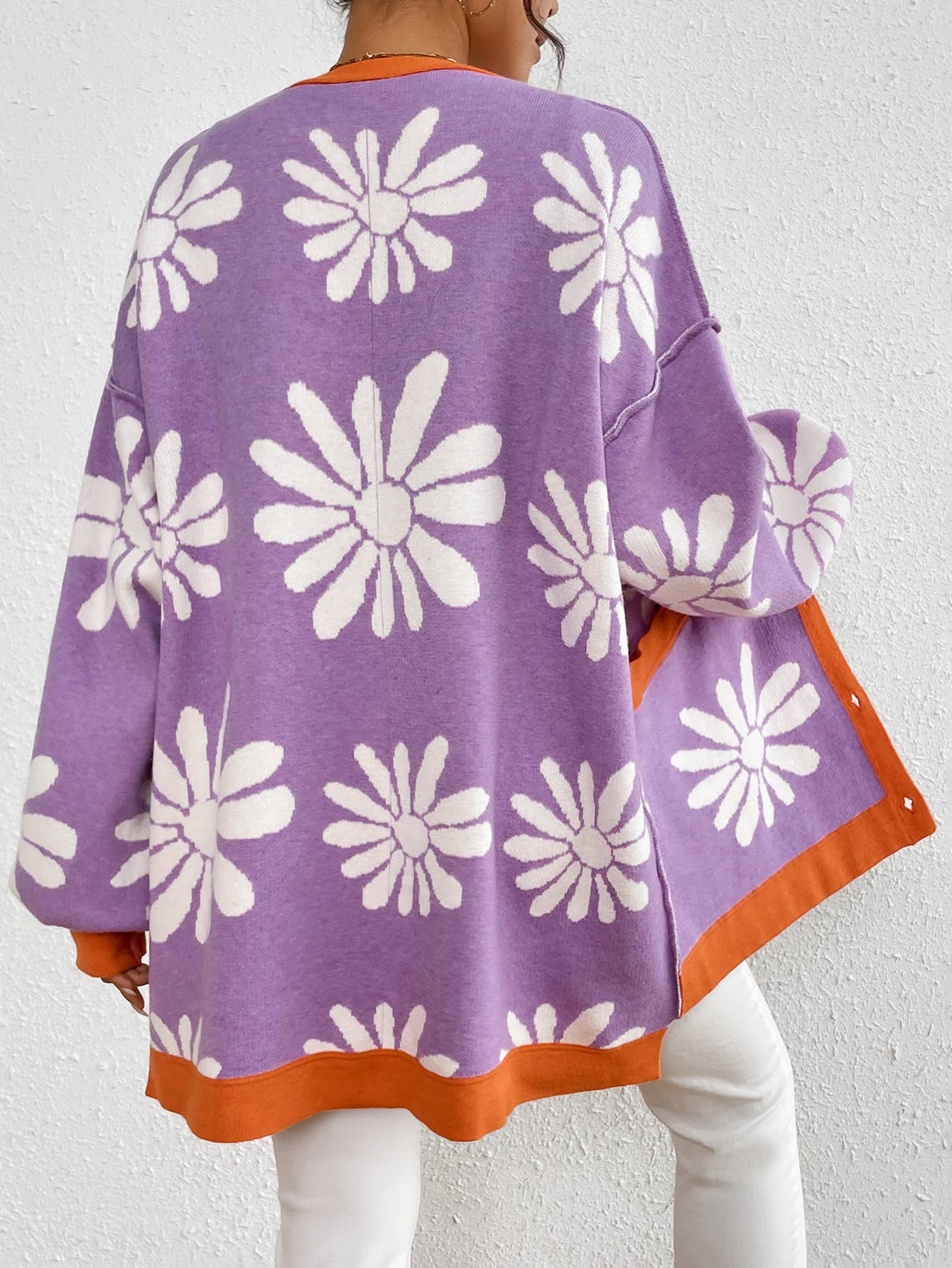 V-NECK PRINT COMMUTER LOOSE KNIT CARDIGAN COAT