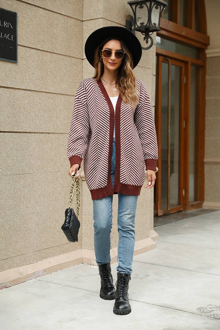 SLOUCHY STRIPED COLOR CARDIGAN