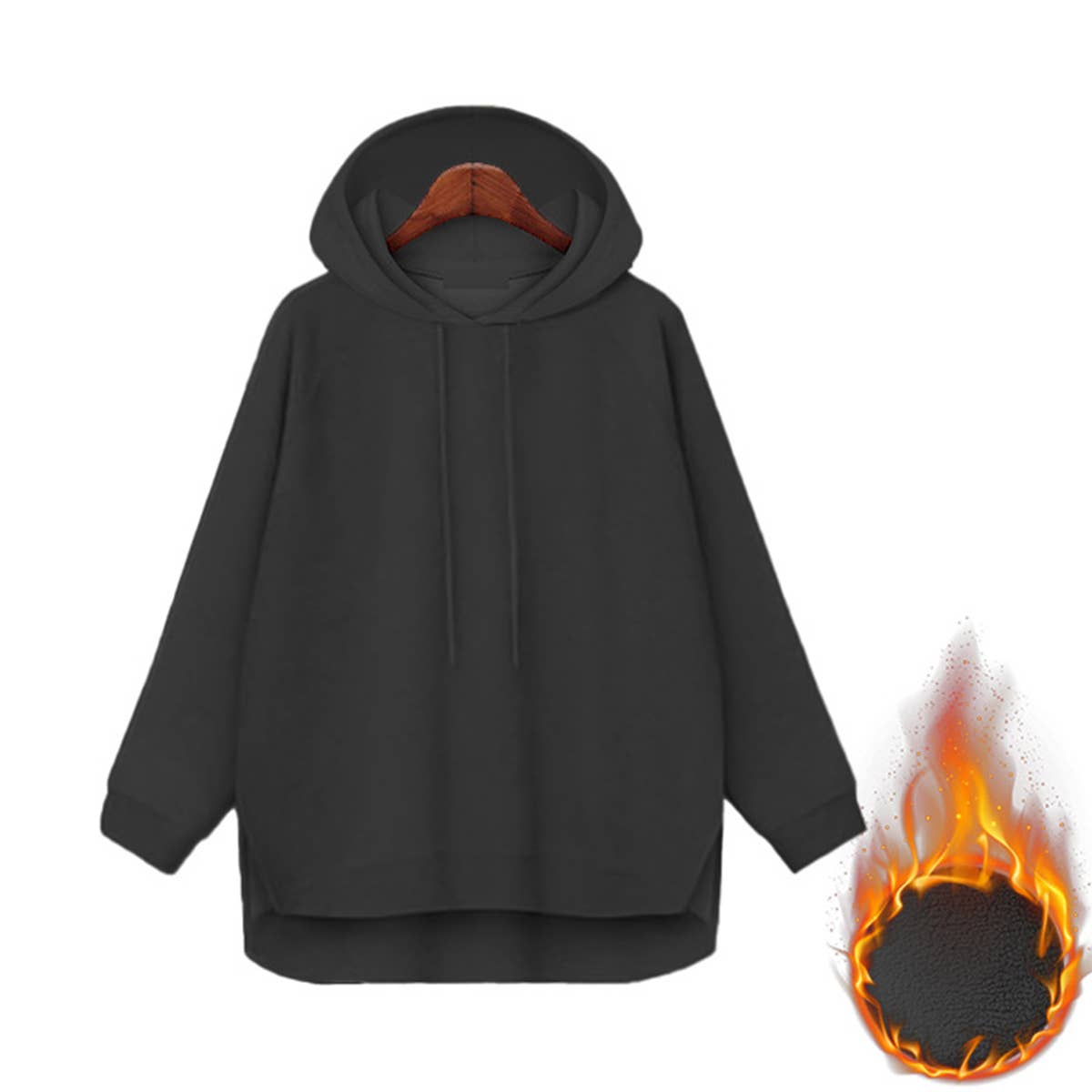 SOLID COLOR FASHION EXTENDED BACK HOODIE WOMAN