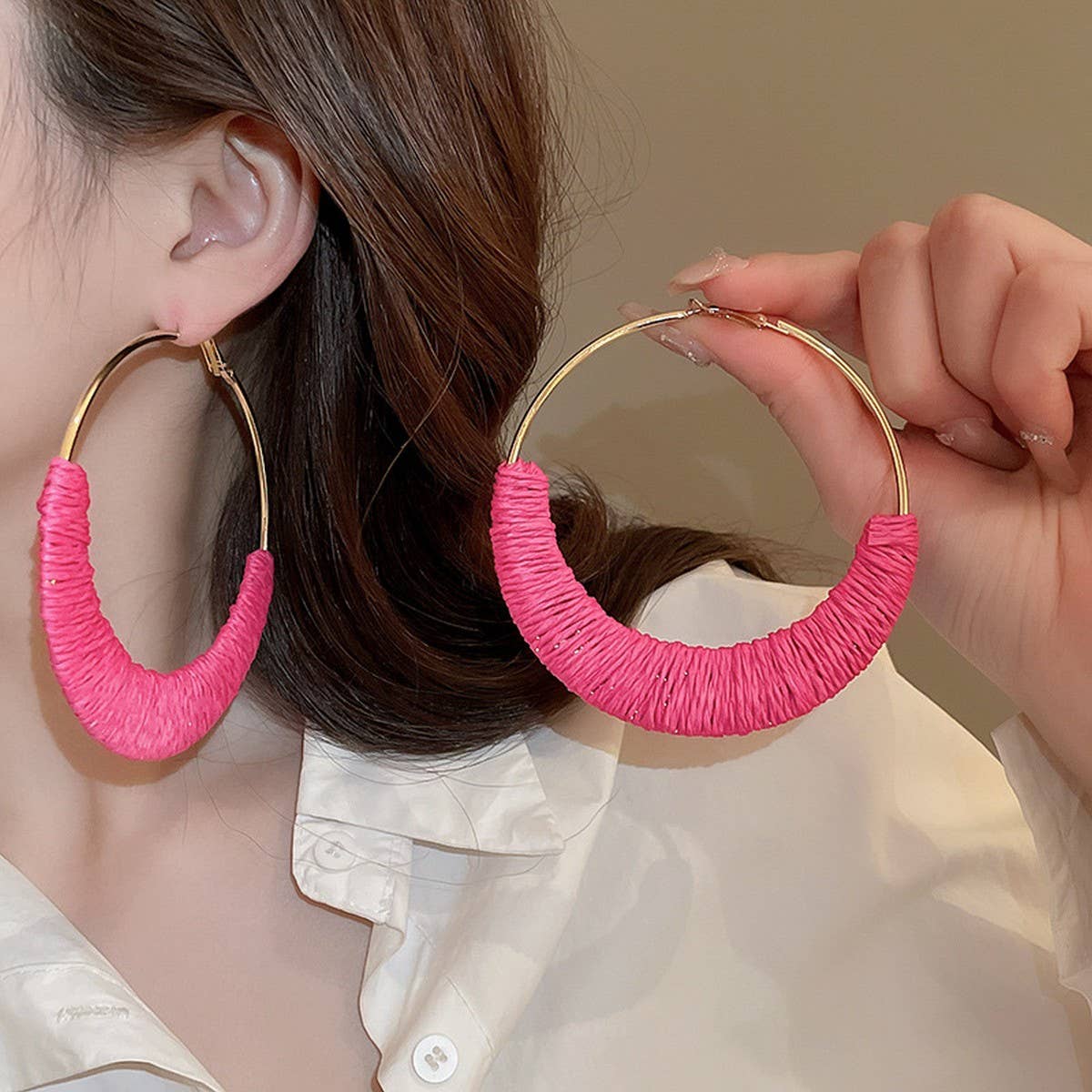 WOVEN GRASS VINE RING BOHEMIAN RETRO EARRINGS_CWAJE2057