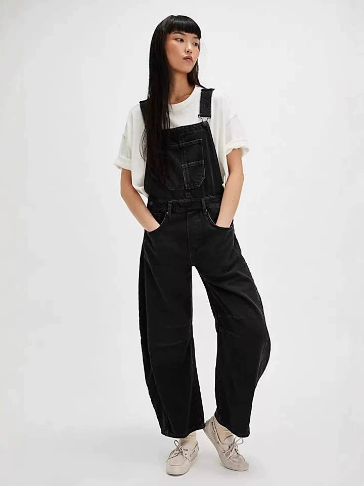 Washed vintage straight-leg workwear overalls