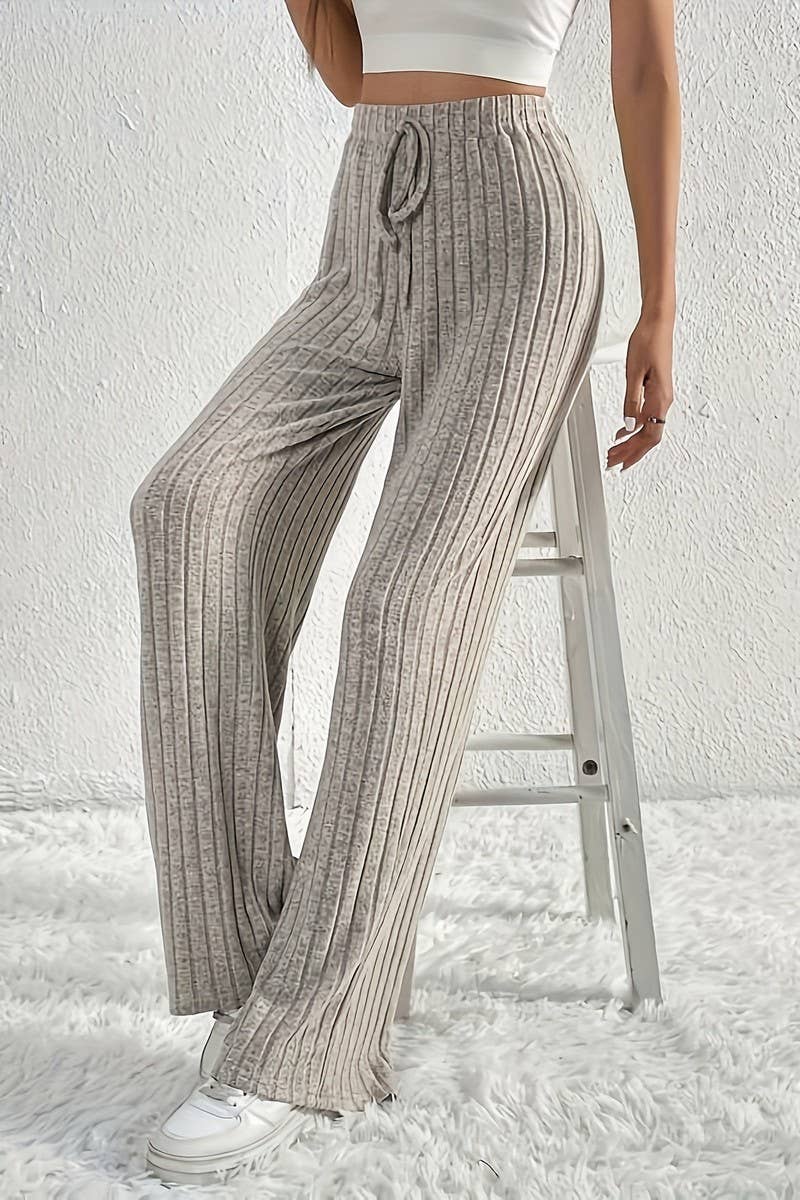 CWBLP1811_RELAXED LOOSE ELASTIC WAIST RIBBED KNIT TROUSERS
