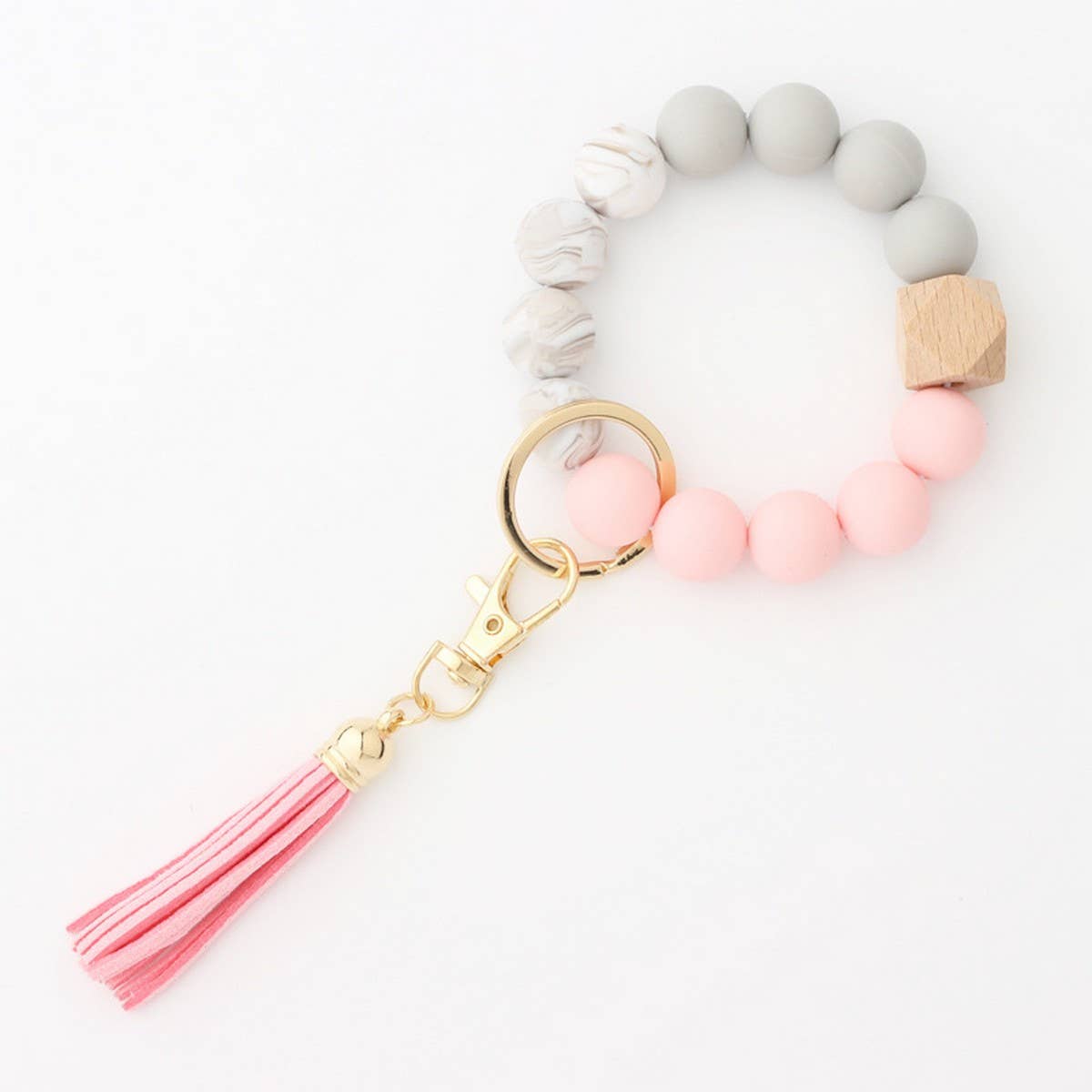 Tassel Bead Keychain Bracelet with Silicone Beads
