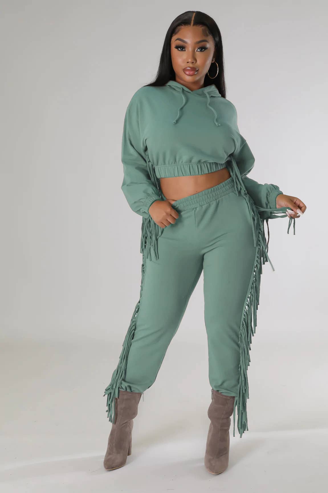 MIDRIFF HOODIE FASHION TWO-PIECE LEGGINGS