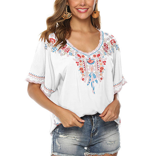 Women's Boho Spring Summer Embroidered Blouse