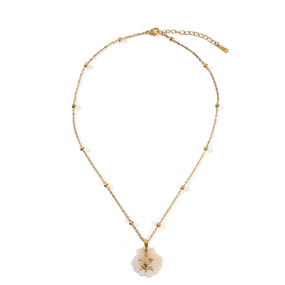 Summer Beach Steel Shell & Starfish Necklace_CWMM8862