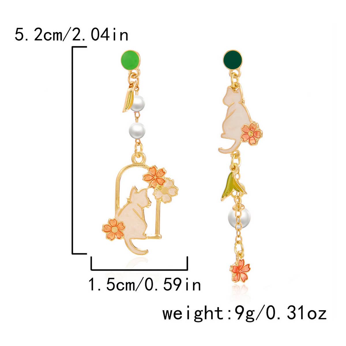 OIL PAINTING CHERRY BLOSSOM RABBIT EARRINGS_CWAJE2422