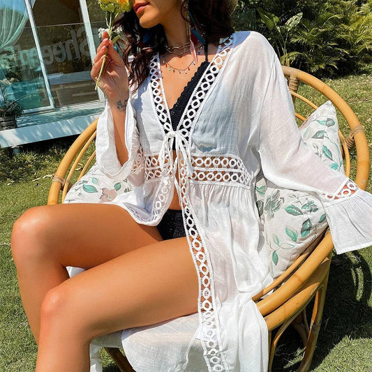 Lace Patchwork Cotton Beach Cover-Up Cardigan