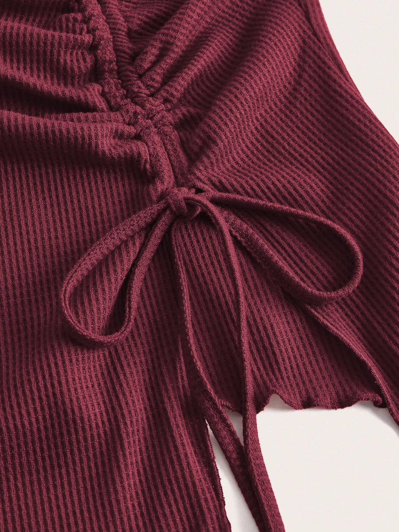 DRAWSTRING SPLIT IRREGULAR WAFFLE TOP