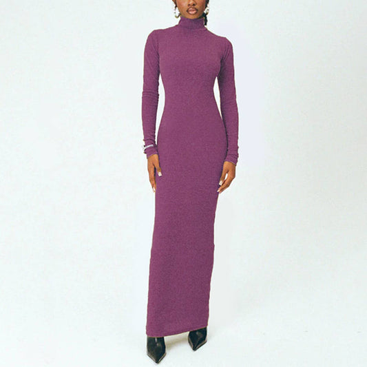 STYLISH ELEGANCE HIGH-NECK FIT LONG-SLEEVED DRESS