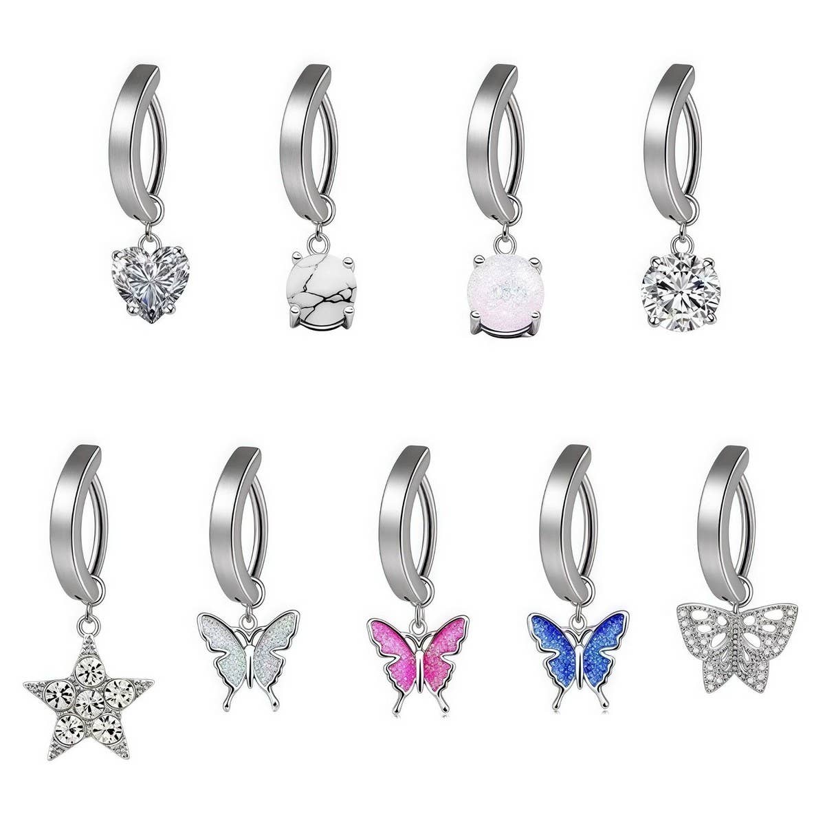 Simple Curved Smooth Butterfly Star Belly Ring_CWMM9467