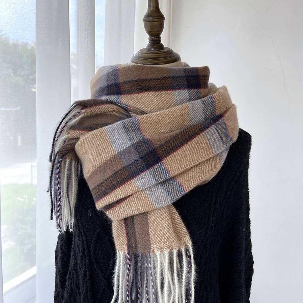 Plaid Faux Cashmere Mid-Length Scarf for Winter_CWASC1456