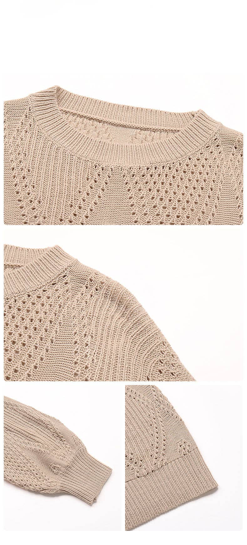 Hollowed-out round neck solid color sweater