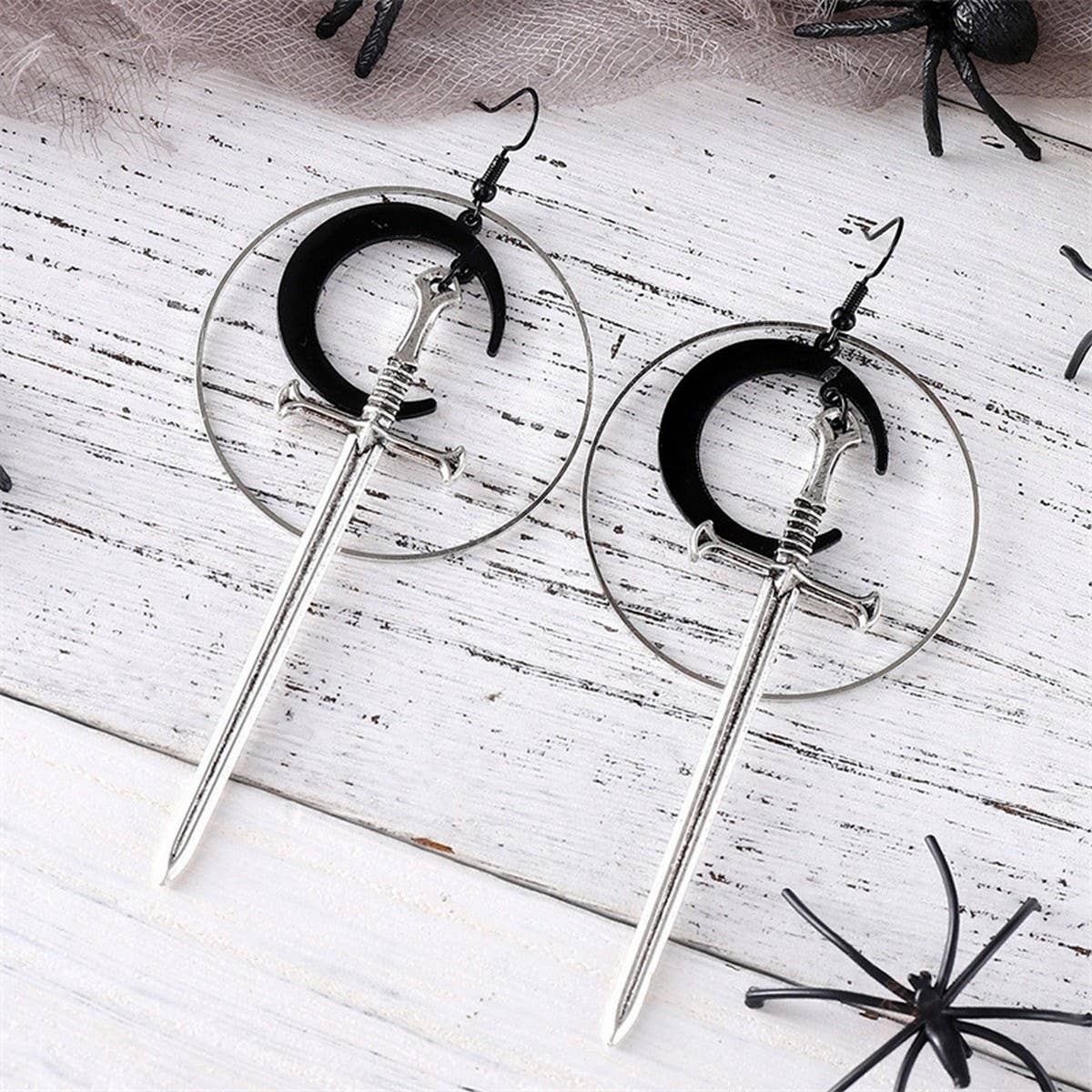 HALLOWEEN ROUND BLACK MOON SWORD EARRINGS
