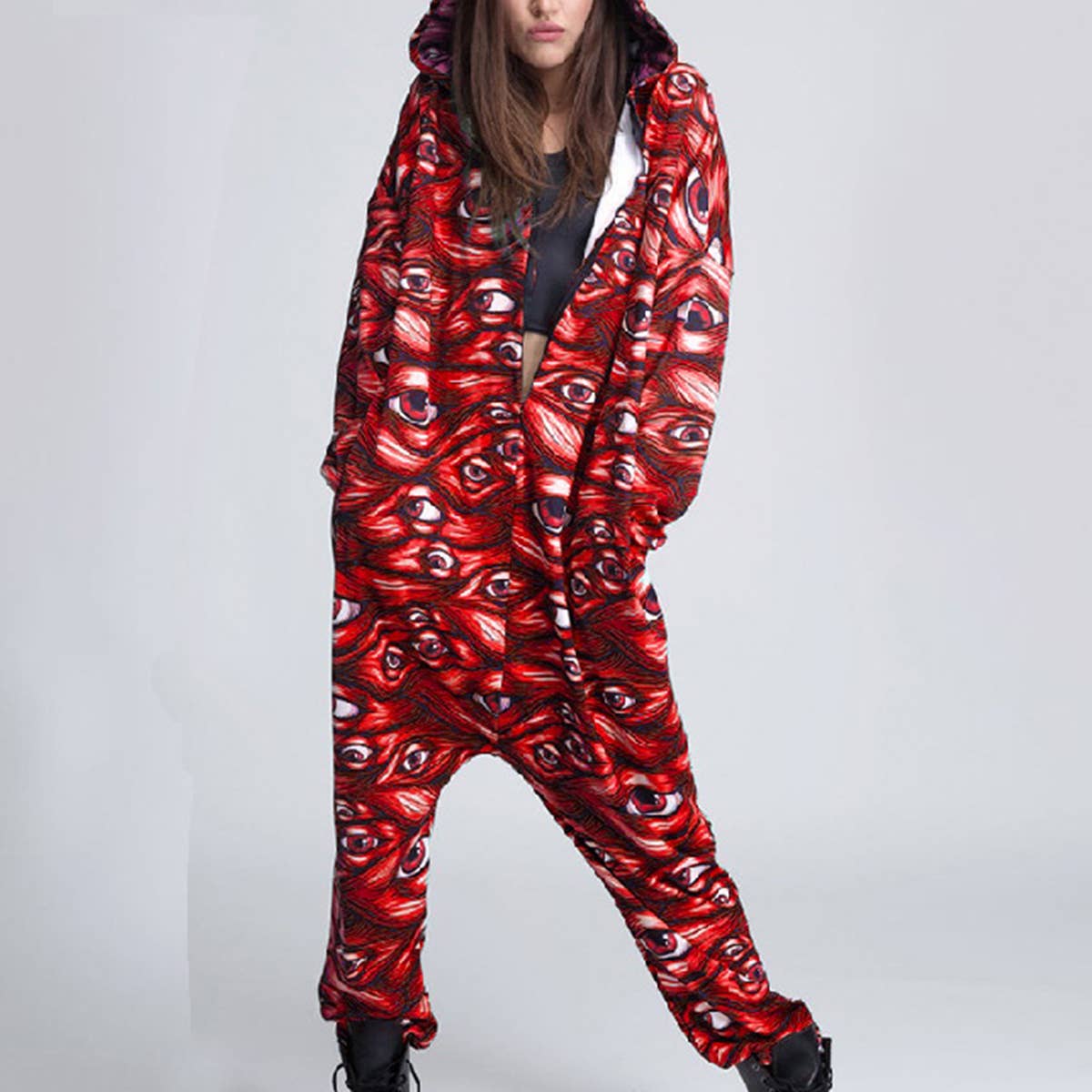 PRINTED HALLOWEEN PARTY BAGGY ROMPER HOODIE