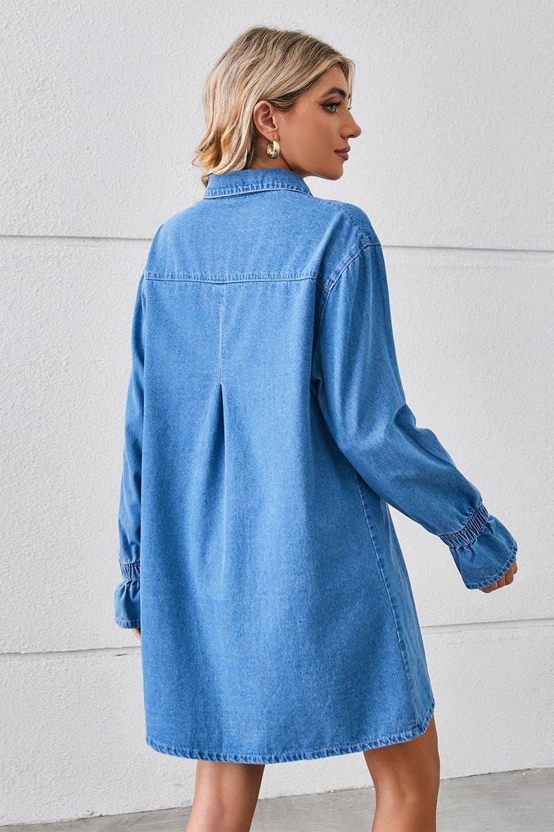 CWDSD10893_LOOSE WASHED DENIM SHIRT MIDI DRESS