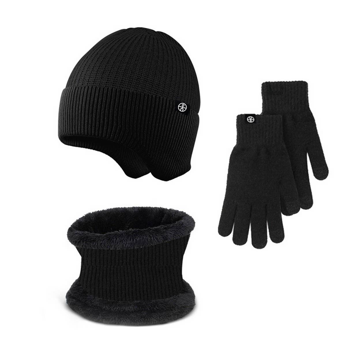 WINTER OUTDOOR FLEECE KNITTED HAT THREE PIECE SET