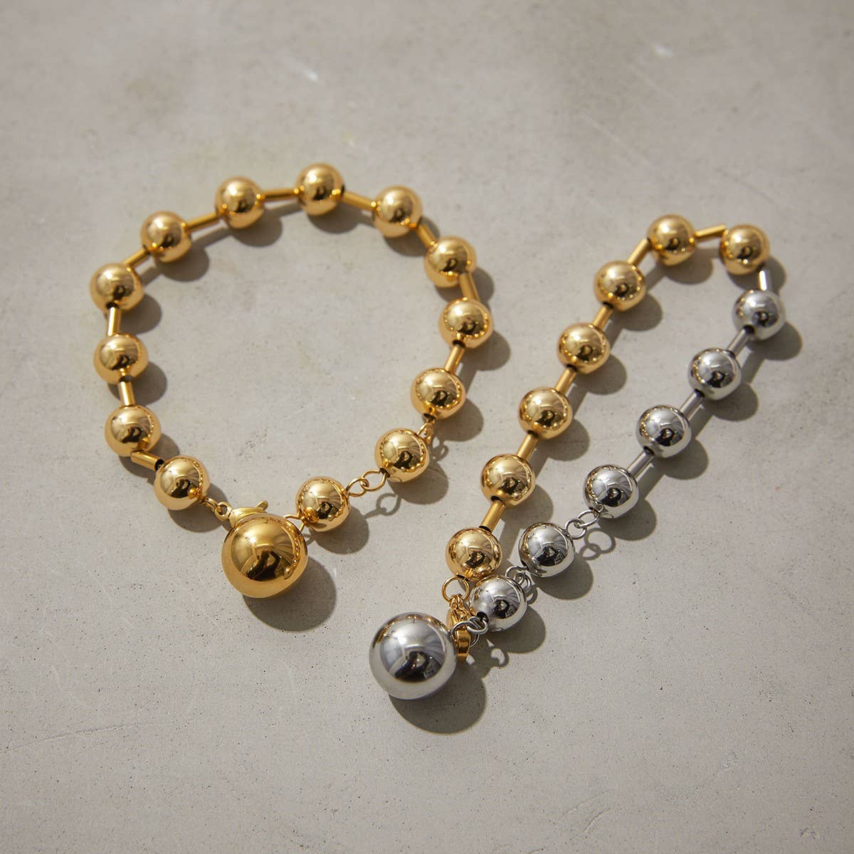 Minimalist 18K Gold Silver Steel Bead Bracelet