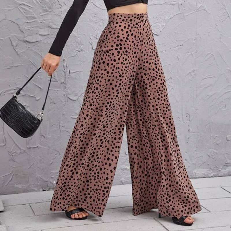 LOOSE HIGH-WAISTED LEOPARD FLARES WITH WIDE LEGS