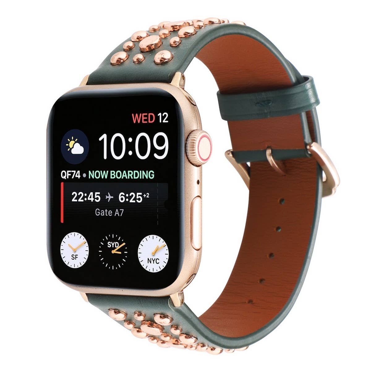 IWATCH9-1IWATCH8 GOLD RIVET GENUINE LEATHER STRAP