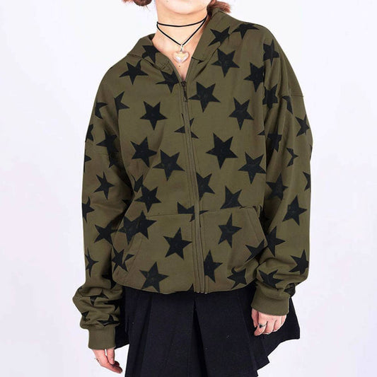 Goth Style Loose Hooded Zip-Up Hoodie