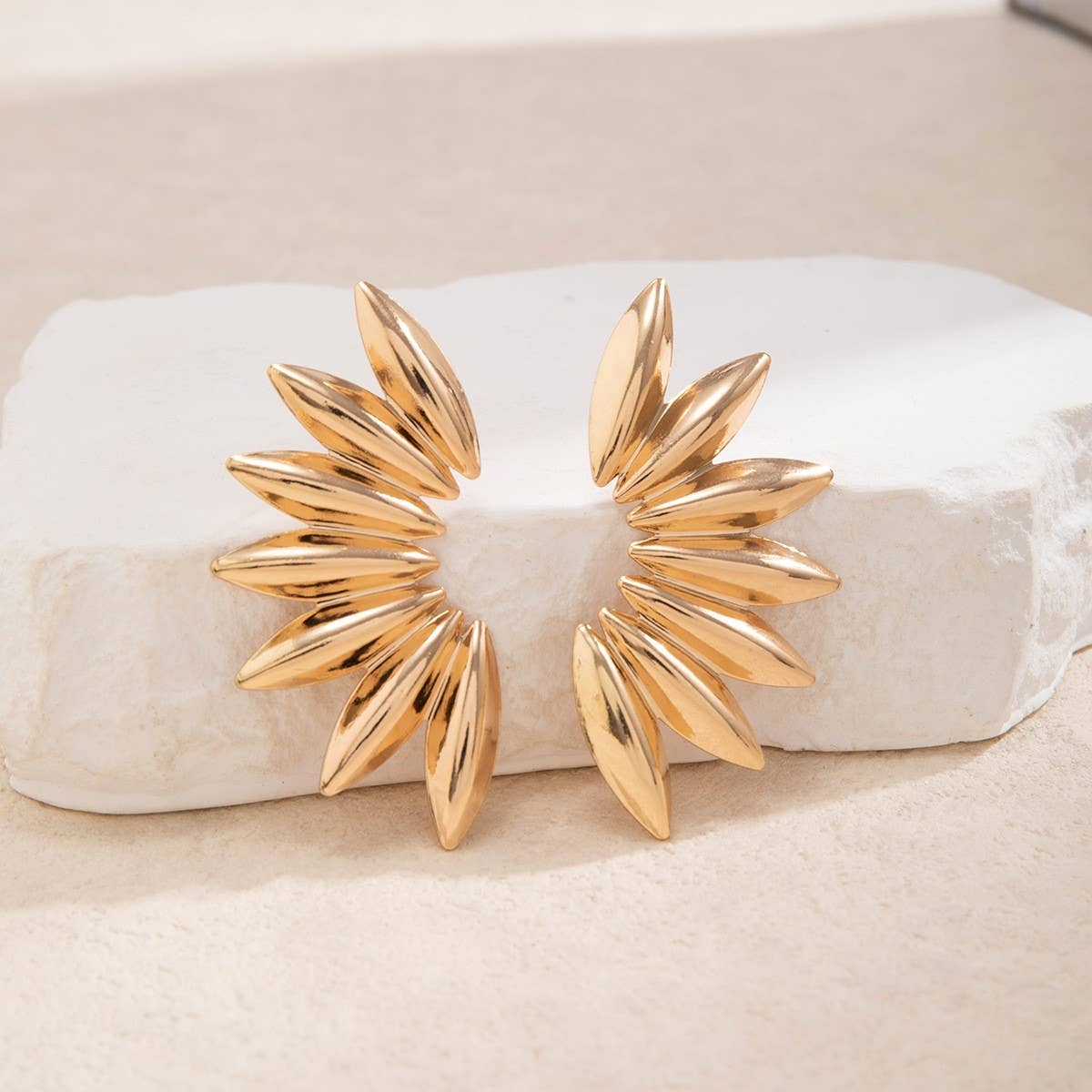 PUNK STYLE MINIMALIST FAN-SHAPED BURR EARRINGS_CWAJE1154